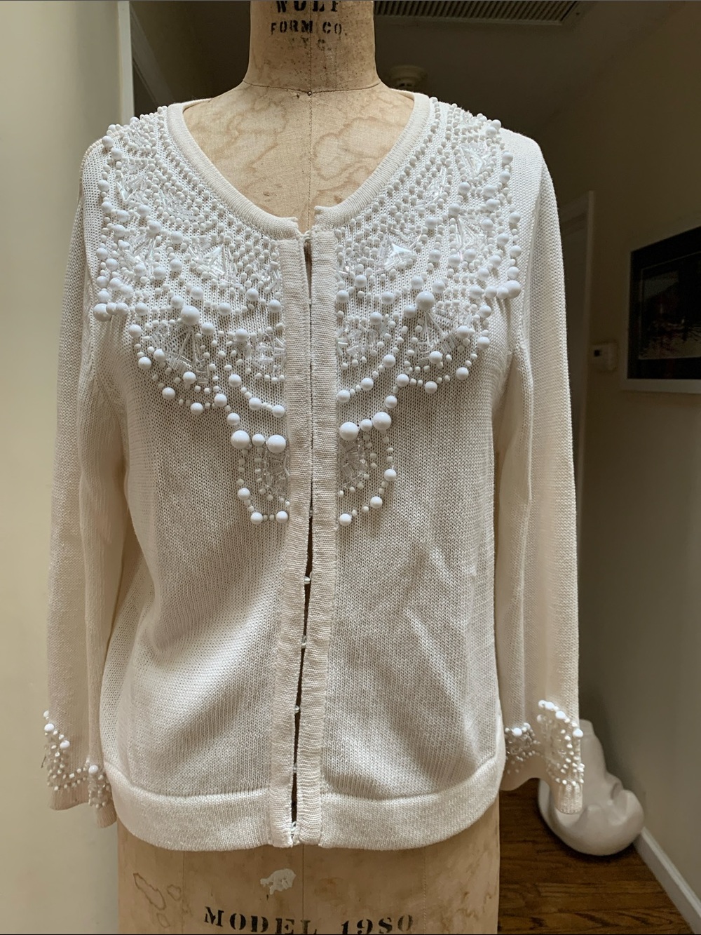 Nanette Lepore Cream Embellished Beaded Cardigan